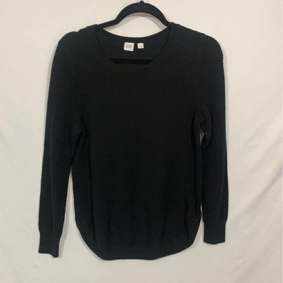 Gap merino wool, nylon, acrylic crew neck sweater. Black. Curved hemline. Size s - Picture 1 of 6